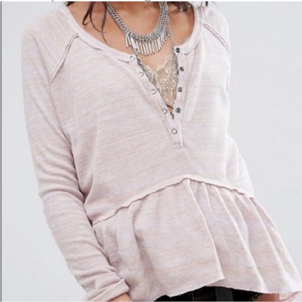 FREE PEOPLE | WE THE FREE Coastline Pink Thermal Peplum Top Women’s Size X-Small